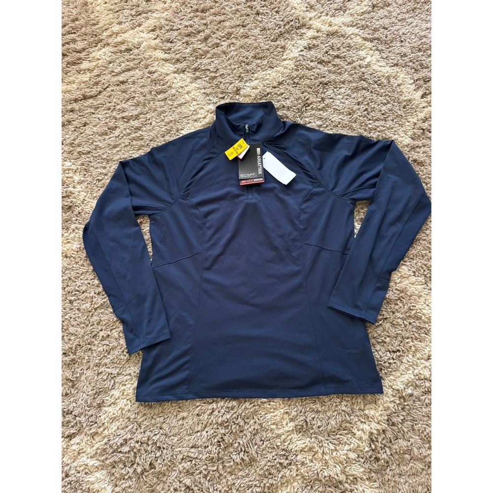 Ariat Sunstopper Solid Quarter Zip Top Marine Blue Heat Series UPF Large NEW